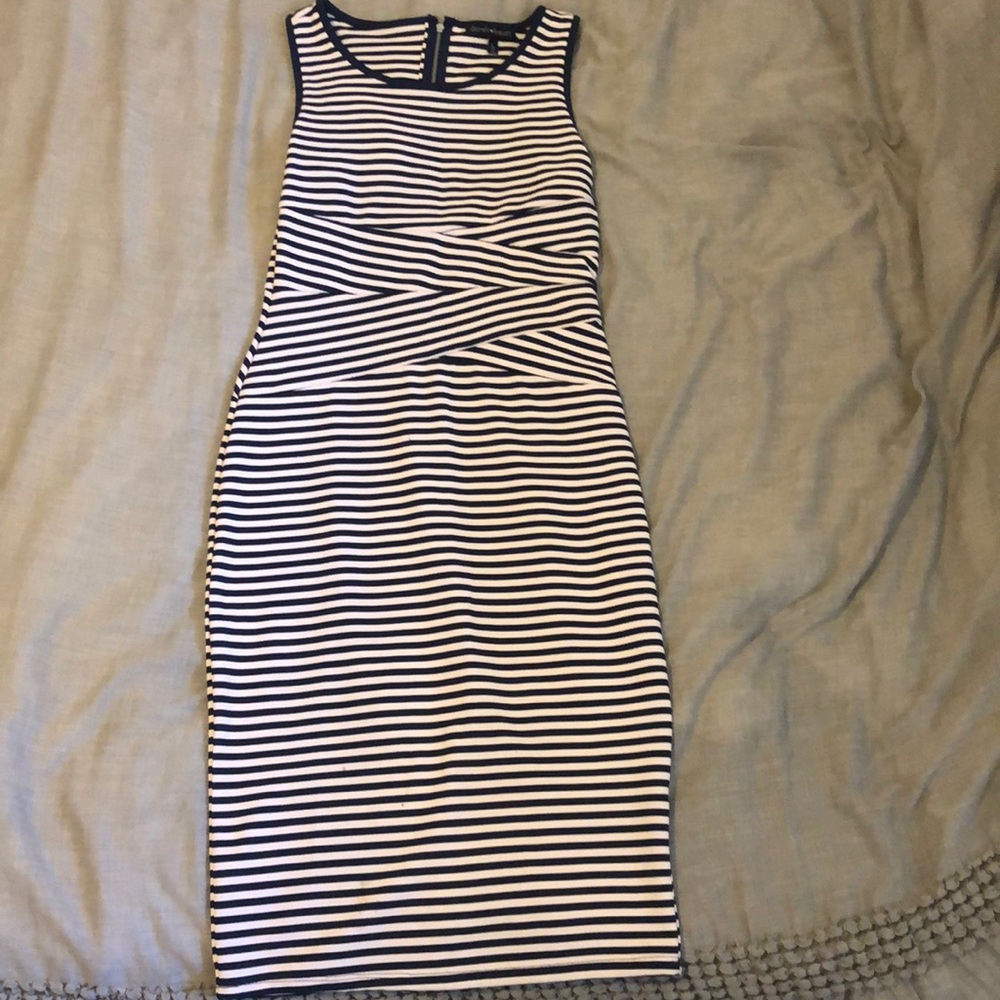 White with Blue striped Dress